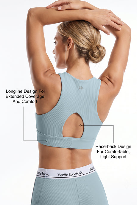 Anywhere™ Removable Cups Racerback Longline Light Support Bra | Women's Light Support Sports Bra Best For Yoga, HIIT - image 2