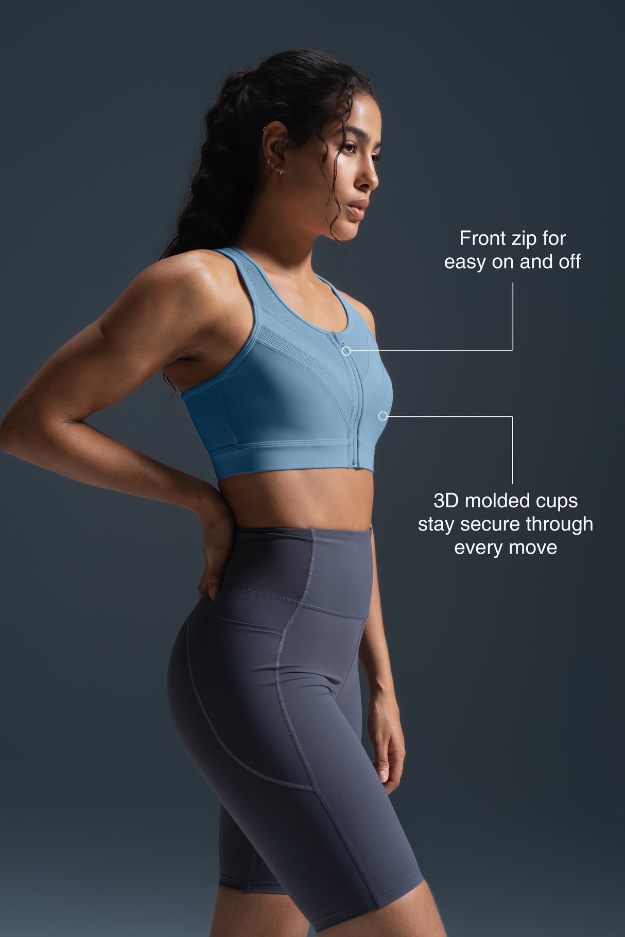 Enfold Zip Mesh Vadderad Löpar-BH | Sport-BH med Högt Stöd för Damer (Plus Size)