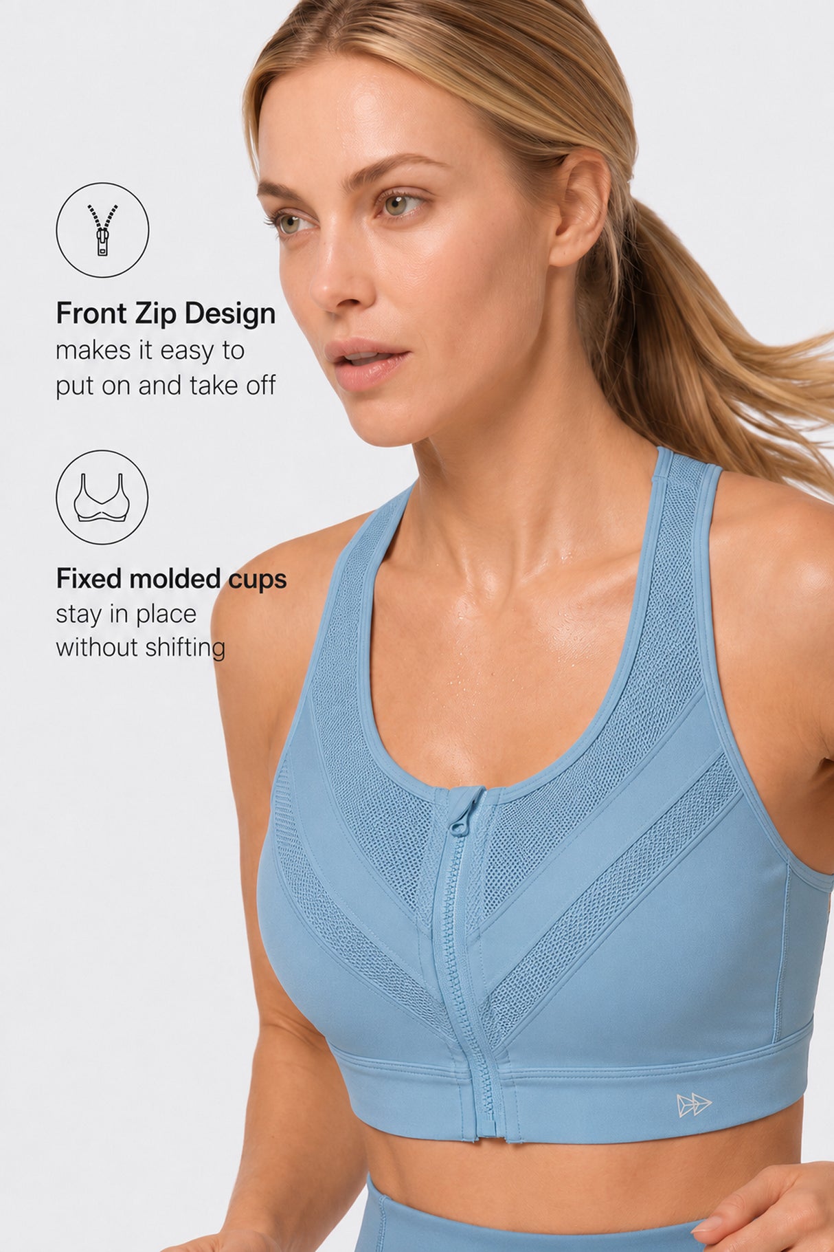 Reggiseno da corsa imbottito Enfold Zip Mesh | Reggiseno sportivo ad alto sostegno da donna (taglie forti)
