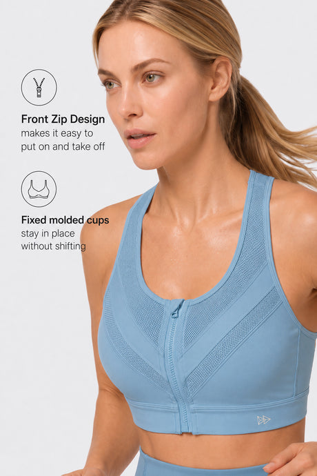 Enfold Zip Mesh gepolsterter Lauf-BH | Damen-Sport-BH mit starker Unterstützung (Übergröße)