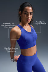 Sculpt Zip Mesh Racerback gepolsterter Lauf-BH | Damen-Sport-BH mit starkem Halt