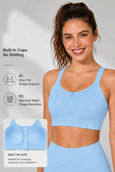 Power Zip Verstellbare Träger Gepolsterter Lauf-BH | Damen Sport-BH mit starkem Halt