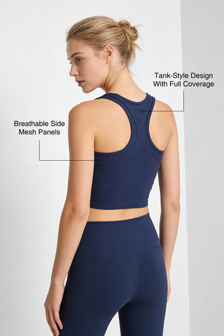 Anywhere™ Full-Coverage Fixed Pads Mesh Longline Yoga Bra | Women's Sports Tank