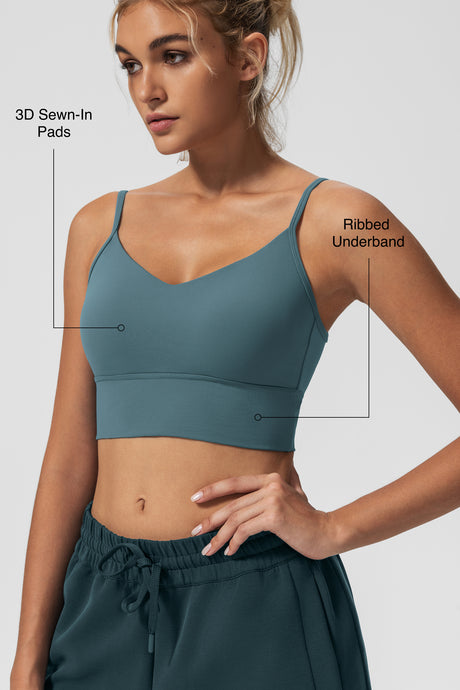 Echo Yoga-BH mit V-Ausschnitt, gerippt, gepolstert | Sport-BH mit leichter Unterstützung für Damen