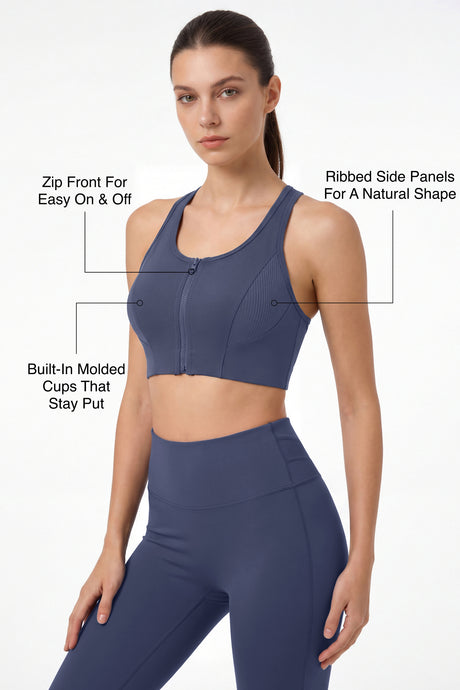 Echo™ Zip Front Air Flow Mesh Full Coverage High Support Sports Bra | Women's High Support Sports Bra