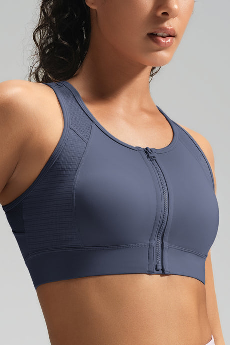 Power Front-Zip Mesh Racerback Löpar-BH | Sport-BH med högt stöd för kvinnor