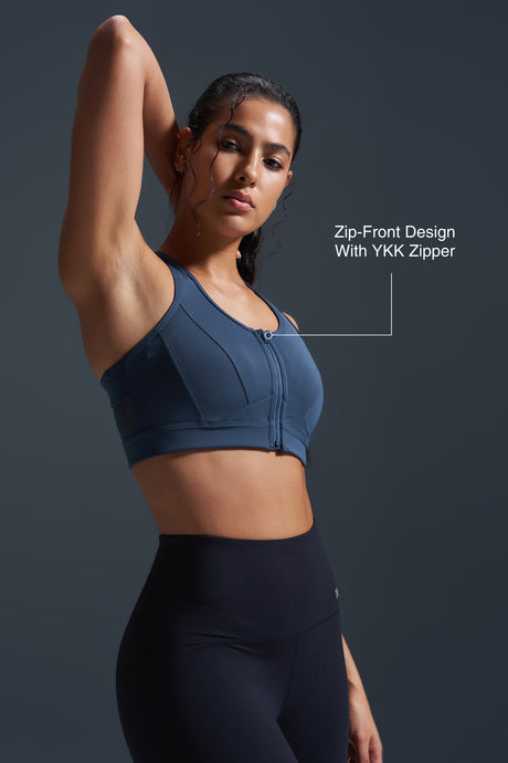Enfold™ Zip Front Breathable Racerback High Impact Running Bra | Women's High Support Sports Bra