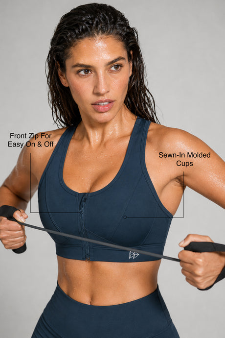 Enfold™ Zip Front Breathable Racerback High Impact Running Bra | Women's High Support Sports Bra