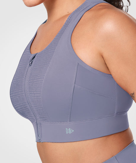 Echo Zipper Mesh Racerback Padded Running Bra | Women's High Support Sports Bra