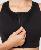 Hollow Back Front Zip Jacquard Padded Running Bra | Women's High Support Sports Bra