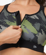 Echo Camouflage Adjustable Zip Racerback Padded Running Bra | Women's High Support Sports Bra
