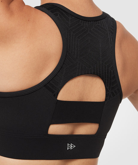 Gepolsterter Jacquard-Lauf-BH mit Hohlrücken und Reißverschluss vorne | Sport-BH mit starkem Halt für Damen