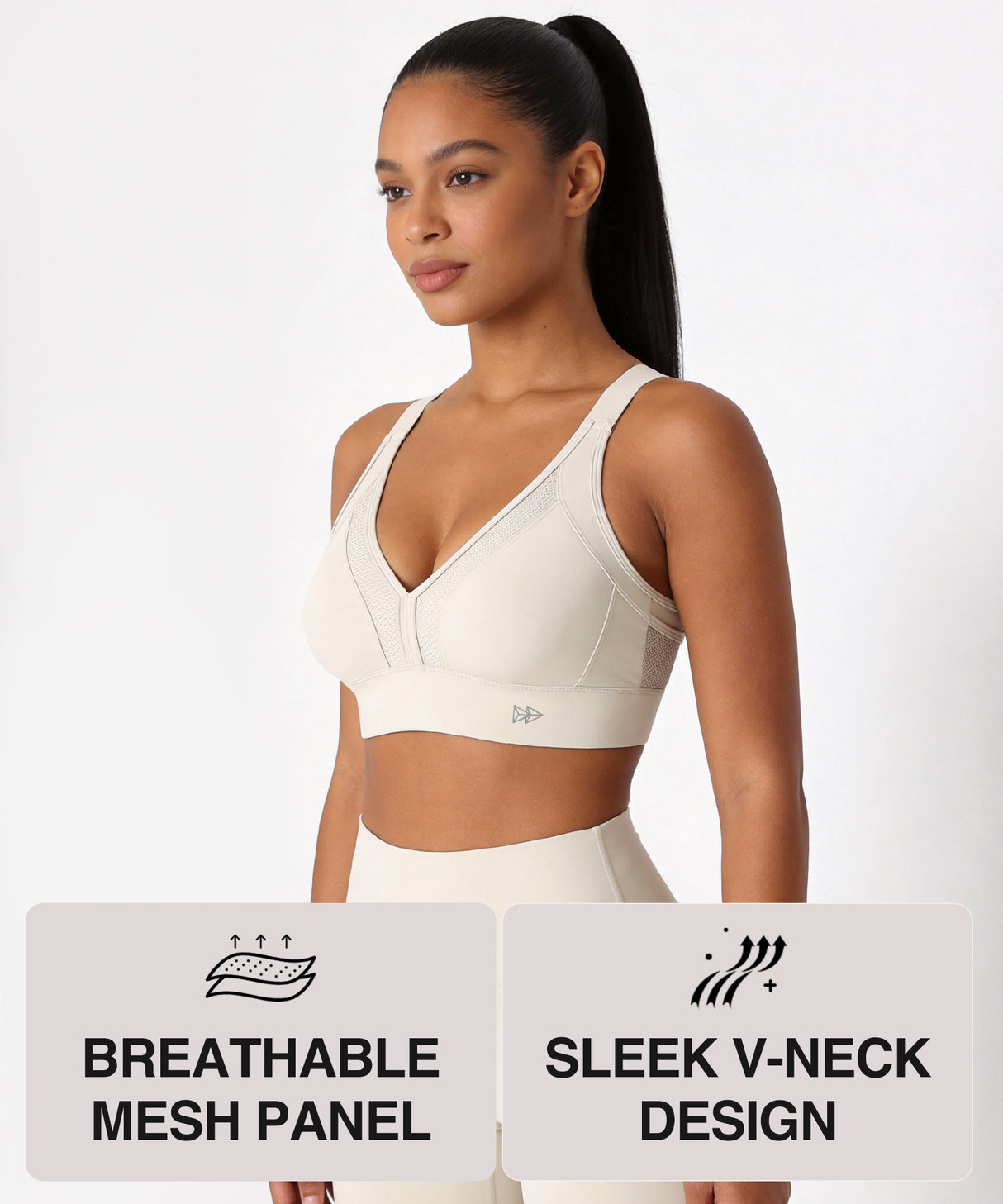 Power V-Neck Adjustable Cross Back Padded Running Bra | Women's High Support Sports Bra