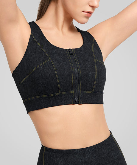 Anywhere Faux denim Fashion Running Bra | Women's High Support Sports Bra