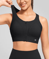 Power Zip Front Key Hole Back Sports Bra | Women's High Support Sports Bra