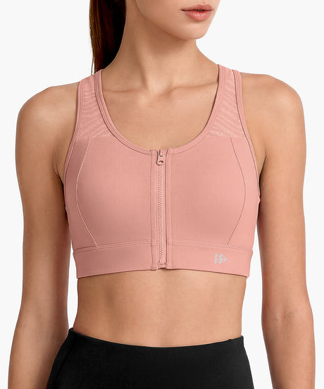 Power Breathable Zip Front Fixed Cups High Impact Bra | Women's High Support Sports Bra