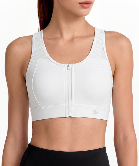 Power Breathable Zip Front Fixed Cups High Impact Bra | Women's High Support Sports Bra