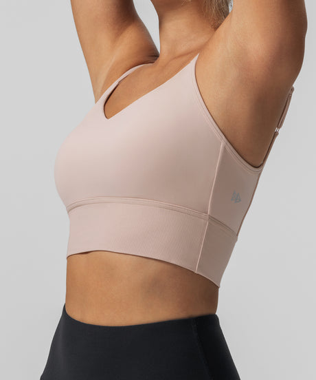 Echo V-ringad ribbad vadderad yoga-bh | Sport-bh med lätt stöd för kvinnor
