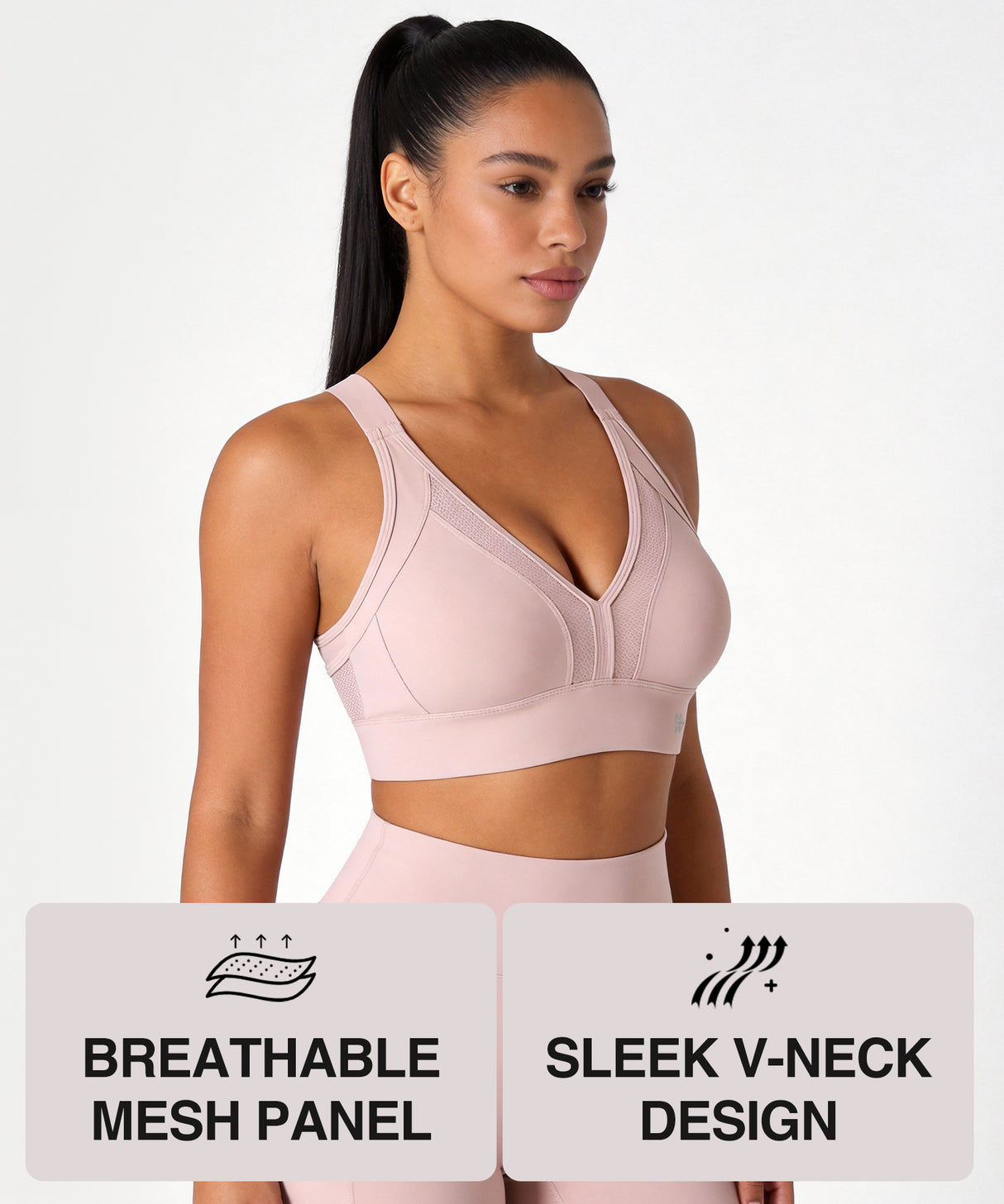 Power V-Neck Adjustable Cross Back Padded Running Bra | Women's High Support Sports Bra