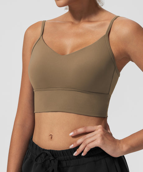 Echo V-ringad ribbad vadderad yoga-bh | Sport-bh med lätt stöd för kvinnor