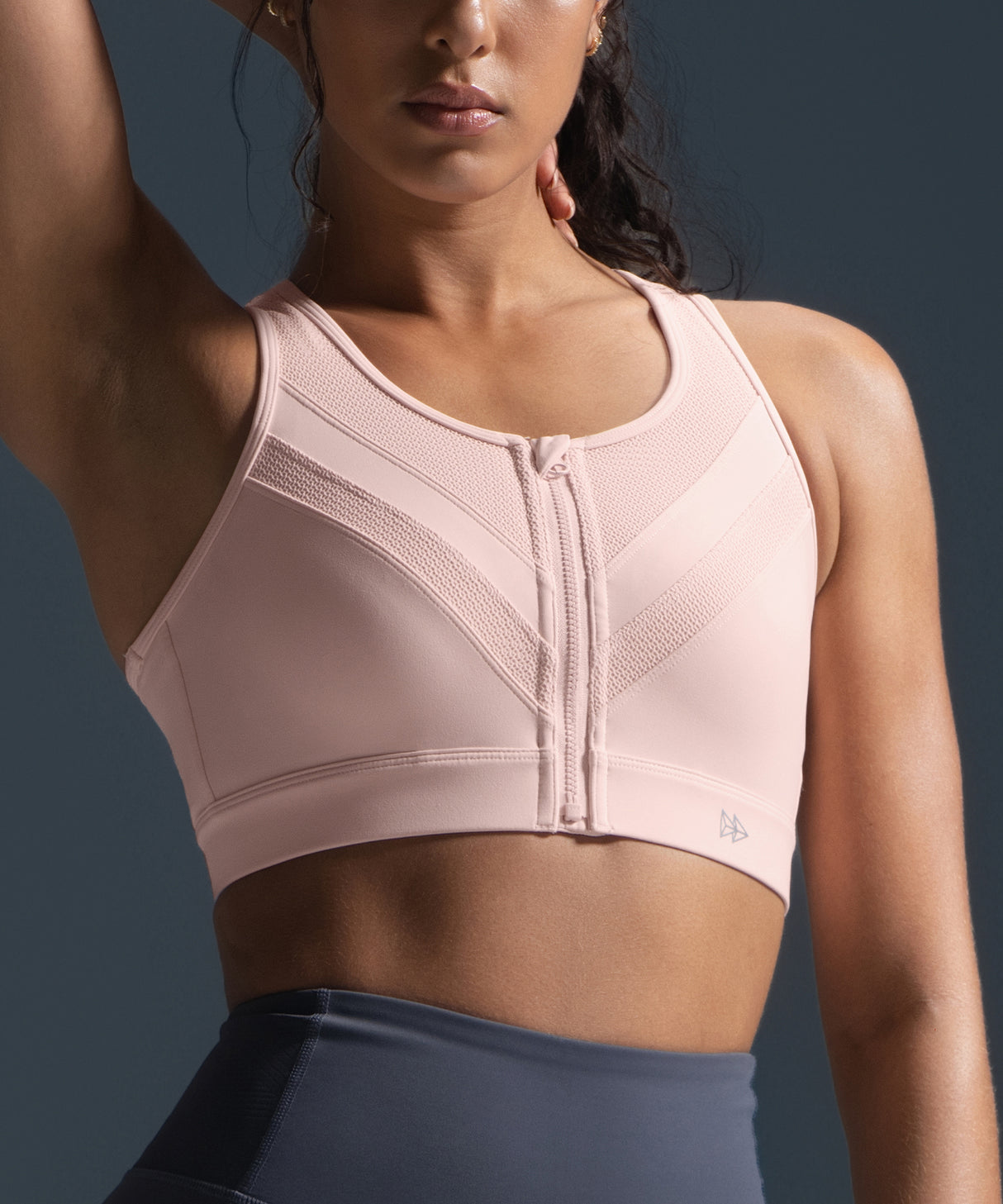 Sujetador para correr acolchado de malla con cremallera Enfold | Sujetador deportivo de alta sujeción para mujer