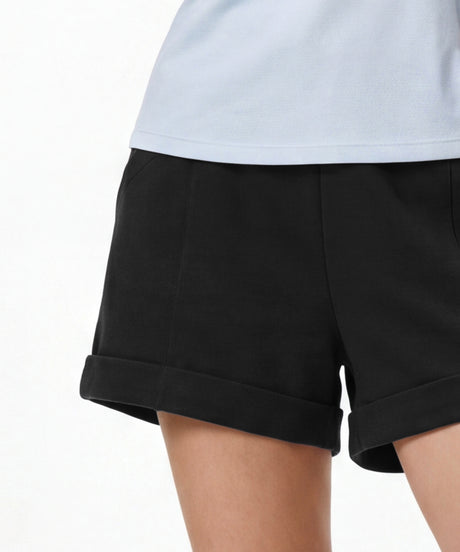 Anywhere Black Elastic Waistband & Adjustable Drawstring Multi-Pocket Shorts  | Women's Running Shorts