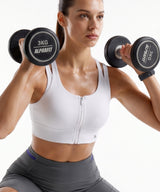White Longline Coverage High Impact Bra With Front Zip | High-Impact Support Best For Running, HIIT & Training