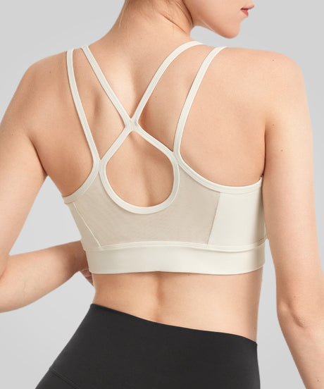 Anywhere Double Crisscross Strap Sheer Mesh Yoga Bra| Women's Light Support Sports Bra