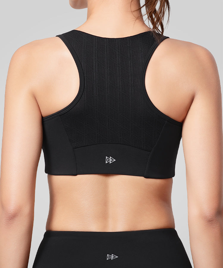 Power Mesh Panel Front Closure Running Bra | Women's High Support Sports Bra