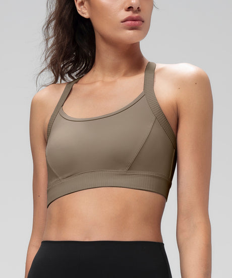 Shift Ribbed Sewn-in Pads Racerback Running Bra | Women's High Support Sports Bra