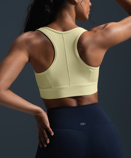 Sujetador deportivo con espalda nadadora, acolchado y cremallera frontal Enfold | Sujetador deportivo de alta sujeción para mujer