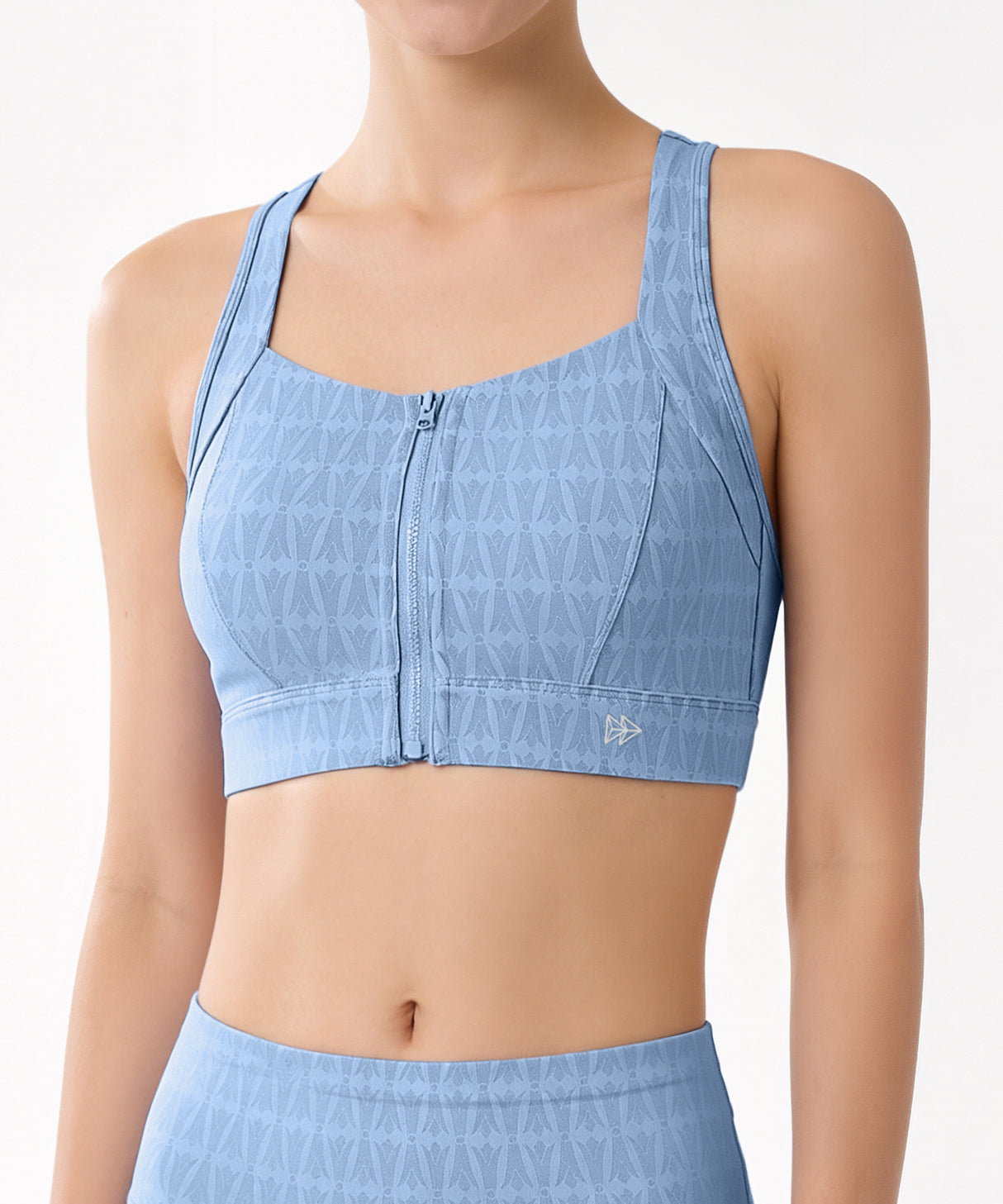 Power Zip Front Jacquard Pattern Crisscross Full Coverage Running Bra| Women's High Support Sports Bra