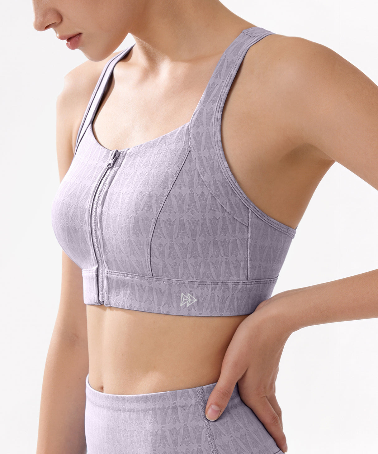 Power Zip Front Jacquard Pattern Crisscross Full Coverage Running Bra| Women's High Support Sports Bra