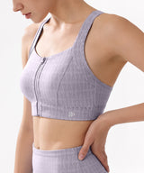 Power Zip Front Jacquard Pattern Crisscross Full Coverage Running Bra| Women's High Support Sports Bra