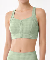 Power Zip Front Jacquard Pattern Crisscross Full Coverage Running Bra| Women's High Support Sports Bra