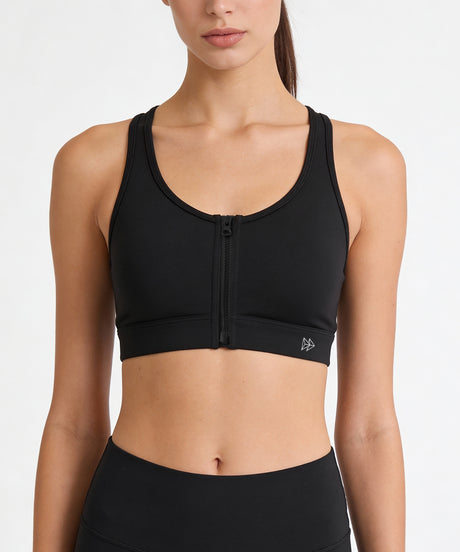 Shift Front Zip Sewn-in Pads Racerback Running Bra | Women's High Support Sports Bra