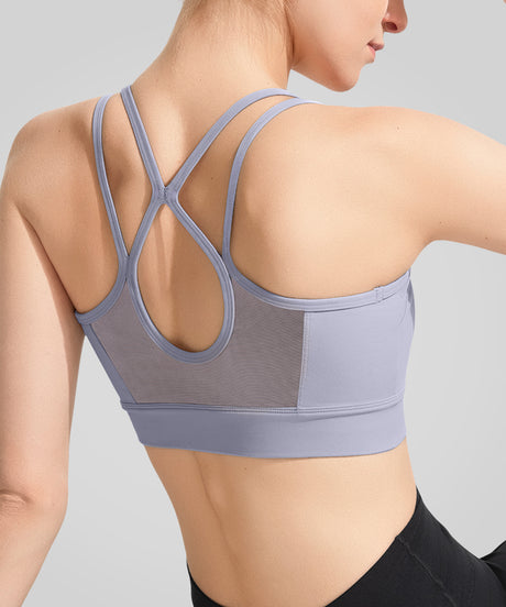 Anywhere Double Crisscross Strap Sheer Mesh Yoga Bra| Women's Light Support Sports Bra