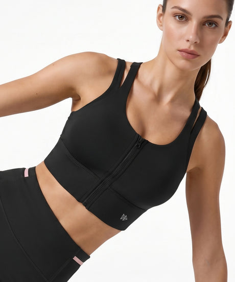 Black Longline Coverage High Impact Bra With Front Zip | High-Impact Support Best For Running, HIIT & Training
