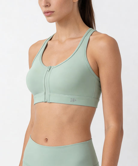 Shift Front Zip Sewn-in Pads Racerback Running Bra | Women's High Support Sports Bra