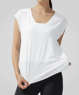 Anywhere Knotted V-Ausschnitt Locker sitzendes T-Shirt | Kurzarm-T-Shirt für Damen