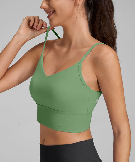Echo V-ringad ribbad vadderad yoga-bh | Sport-bh med lätt stöd för kvinnor