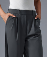 Pantalones de traje modernos, largos, holgados y plisados con pierna ancha | Pantalones de sujeción ligera para mujer