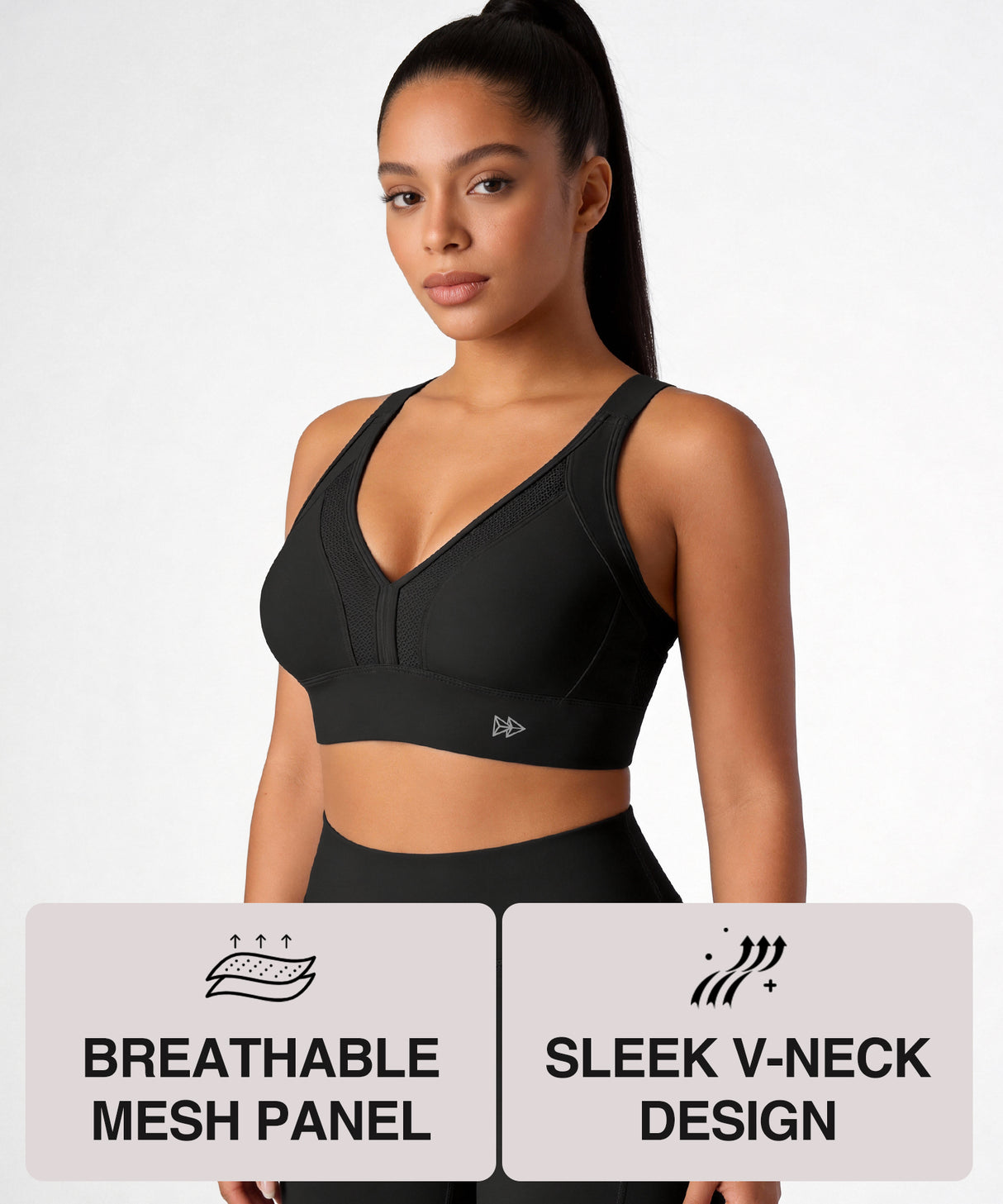 Power V-Neck Adjustable Cross Back Padded Running Bra | Women's High Support Sports Bra
