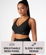 Power V-Neck Adjustable Cross Back Padded Running Bra | Women's High Support Sports Bra