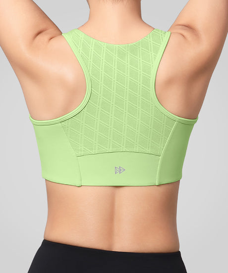 Power Mesh Panel Front Closure Running Bra | Women's High Support Sports Bra