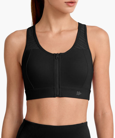 Power Breathable Zip Front Fixed Cups High Impact Bra | Women's High Support Sports Bra