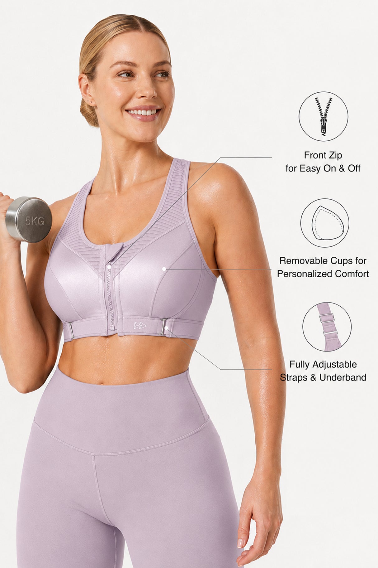 Power™ Zip Front Adjustable High Support Sports Bra | Women's High Support Sports Bra
