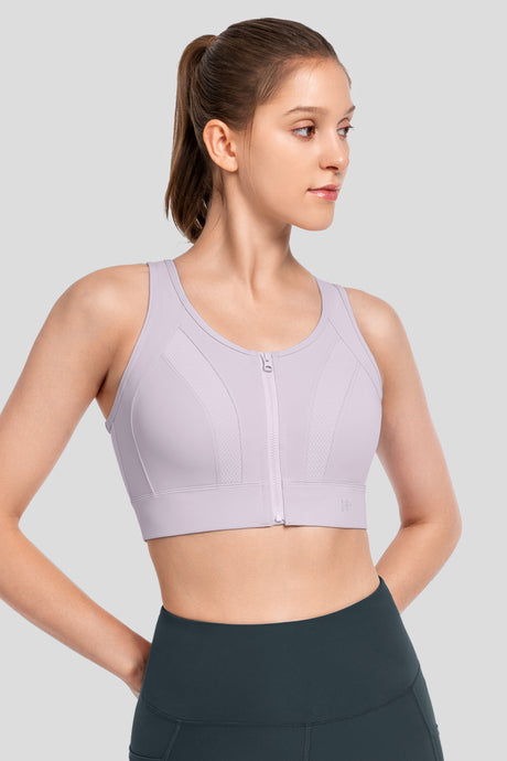 Echo Front Zip Perforerad Andningsbar Vadderad Löpar-BH | Sport-BH med Högt Stöd för Damer