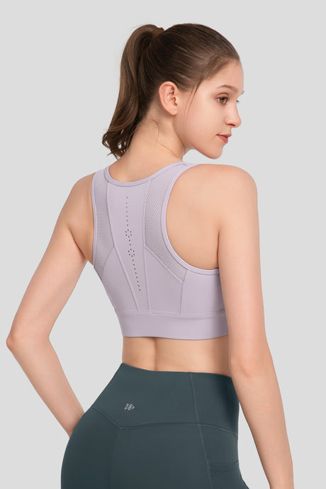 Echo Front Zip Perforerad Andningsbar Vadderad Löpar-BH | Sport-BH med Högt Stöd för Damer