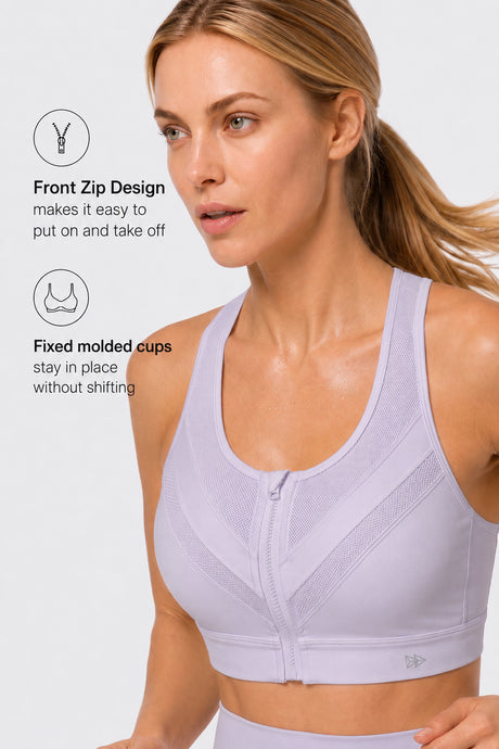 Enfold™ Zip-Front Breathable Racerback High-Support Bra for Larger Busts | Women's High Support Sports Bra